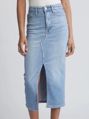 Good American Denim Light Wash Front Slit Midi Skirt